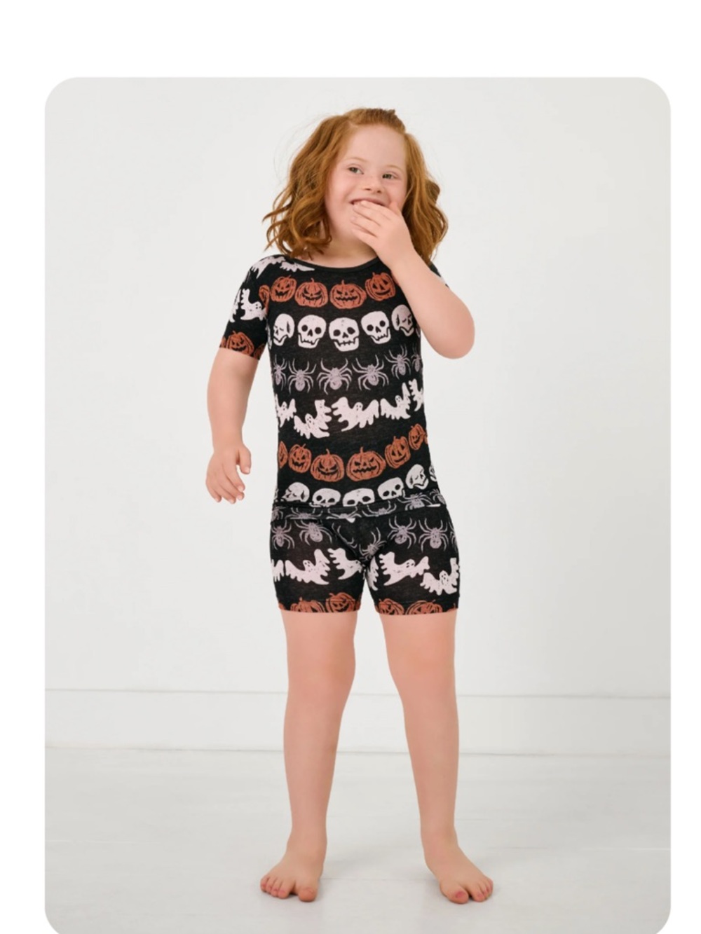 Kids Black Halloween Short Sleeve Pajama Set with Pumpkins & Skulls